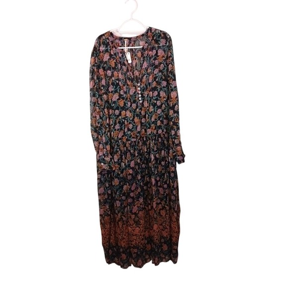 Free People Dresses & Skirts - Free People See It Through Floral Maxi Dress L Boho Sheer Sleeve NWT Pockets